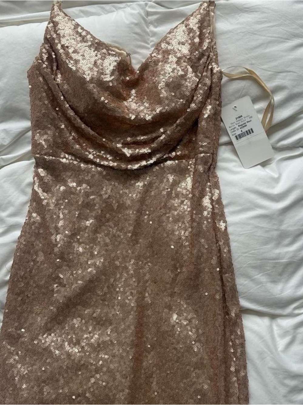 Revelry Rose Gold Sequin Cowl Maxi Dress - Picture 3 of 3